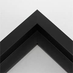 This large, L-shaped floating contemporary canvas frame in matte black features a wide flat face.

*Note: These solid wood, custom canvas floaters are for stretched canvas prints and paintings, and raised wood panels.